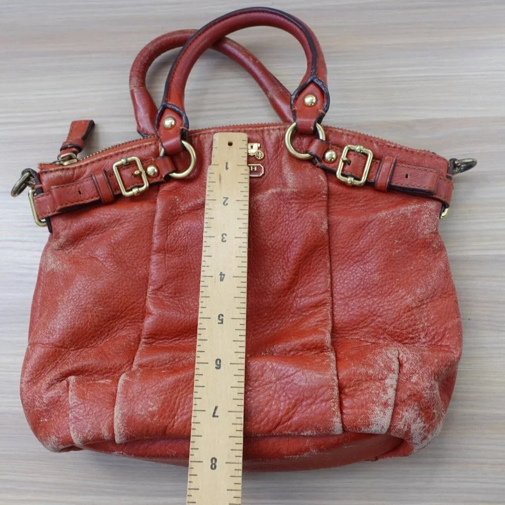 COACH Madison Bag Womens Red Leather Satchel Retro Indie Quiet Luxury M DEFECTS